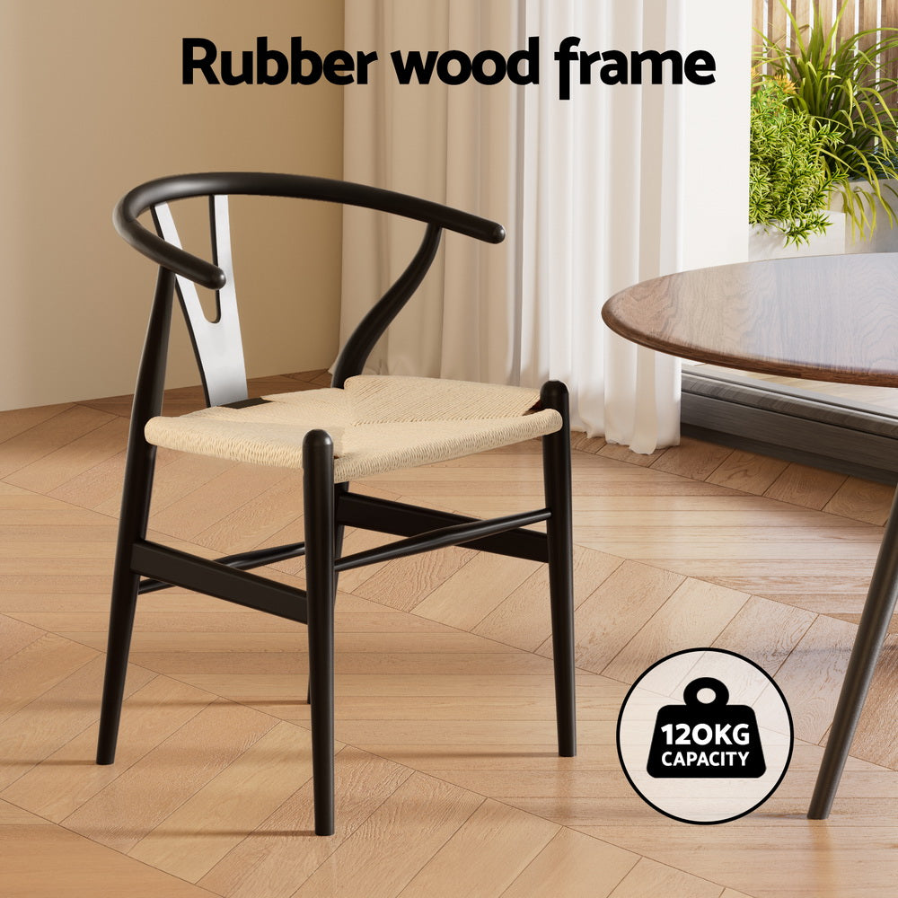 1x Artiss Dining Chair Wooden Rattan Wishbone Black-Furniture &gt; Dining &gt; Kitchen &amp; Dining Chairs-PEROZ Accessories