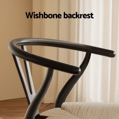 1x Artiss Dining Chair Wooden Rattan Wishbone Black-Furniture &gt; Dining &gt; Kitchen &amp; Dining Chairs-PEROZ Accessories