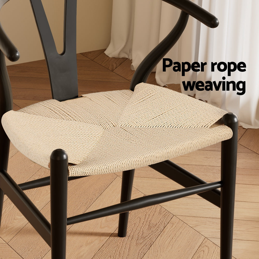 1x Artiss Dining Chair Wooden Rattan Wishbone Black-Furniture &gt; Dining &gt; Kitchen &amp; Dining Chairs-PEROZ Accessories