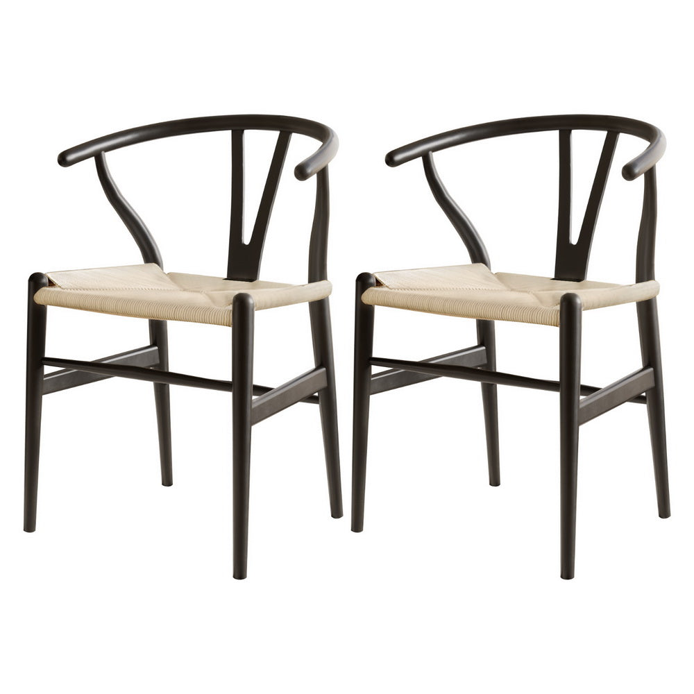 1 Set of 2 Artiss Dining Chairs Wooden Rattan Wishbone Black-Furniture &gt; Dining &gt; Kitchen &amp; Dining Chairs-PEROZ Accessories