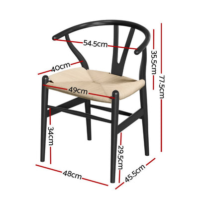 1 Set of 2 Artiss Dining Chairs Wooden Rattan Wishbone Black-Furniture &gt; Dining &gt; Kitchen &amp; Dining Chairs-PEROZ Accessories