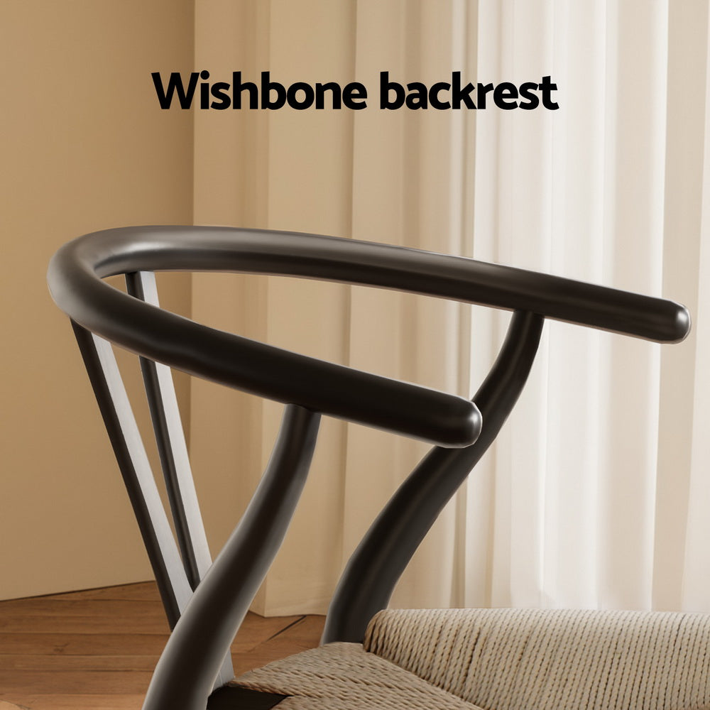1 Set of 2 Artiss Dining Chairs Wooden Rattan Wishbone Black-Furniture &gt; Dining &gt; Kitchen &amp; Dining Chairs-PEROZ Accessories