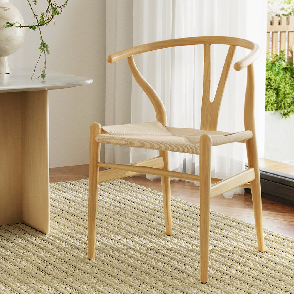 Artiss Dining Chair Wooden Rattan Seat Wishbone Back-Furniture &gt; Dining-PEROZ Accessories