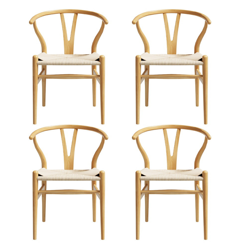 1 Set of 4 Artiss Dining Chairs Wooden Rattan Seat Wishbone Back-Furniture &gt; Dining &gt; Kitchen &amp; Dining Chairs-PEROZ Accessories