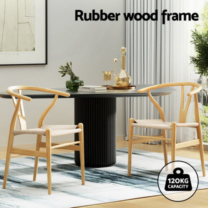 1 Set of 4 Artiss Dining Chairs Wooden Rattan Seat Wishbone Back-Furniture &gt; Dining &gt; Kitchen &amp; Dining Chairs-PEROZ Accessories