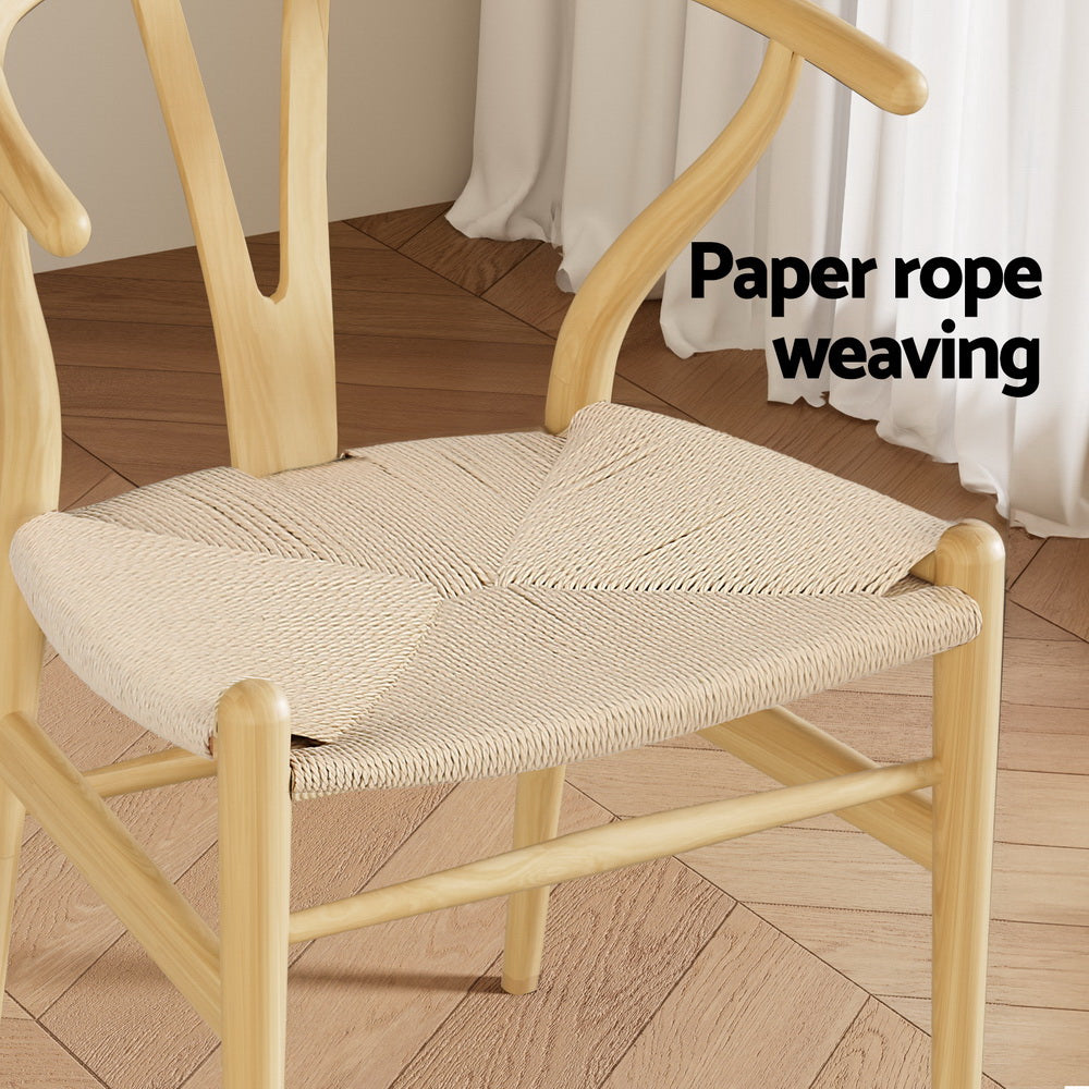 1 Set of 4 Artiss Dining Chairs Wooden Rattan Seat Wishbone Back-Furniture &gt; Dining &gt; Kitchen &amp; Dining Chairs-PEROZ Accessories
