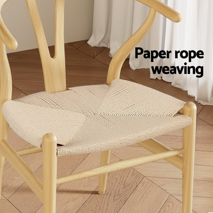 1 Set of 4 Artiss Dining Chairs Wooden Rattan Seat Wishbone Back-Furniture &gt; Dining &gt; Kitchen &amp; Dining Chairs-PEROZ Accessories