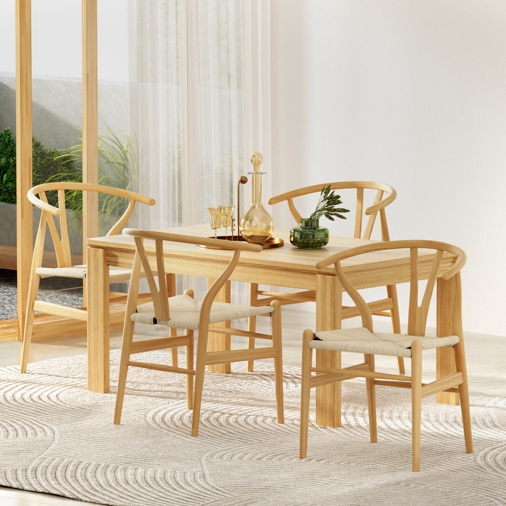 1 Set of 4 Artiss Dining Chairs Wooden Rattan Seat Wishbone Back-Furniture &gt; Dining &gt; Kitchen &amp; Dining Chairs-PEROZ Accessories