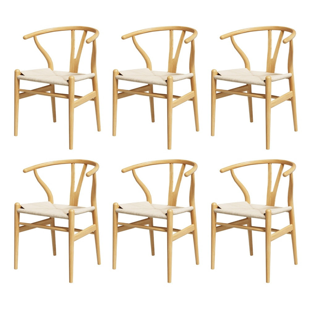1 Set of 6 Artiss Dining Chairs Wooden Rattan Seat Wishbone Back-Furniture &gt; Dining &gt; Kitchen &amp; Dining Chairs-PEROZ Accessories