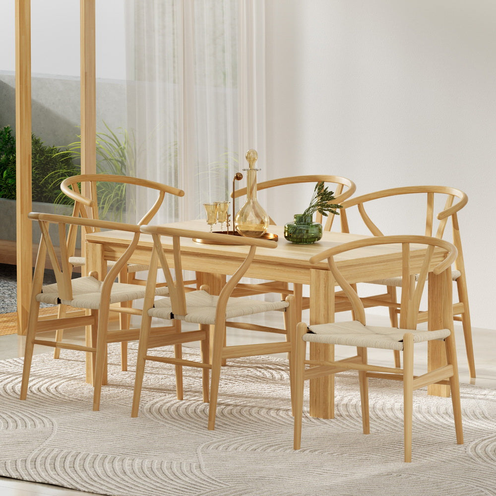 1 Set of 6 Artiss Dining Chairs Wooden Rattan Seat Wishbone Back-Furniture &gt; Dining &gt; Kitchen &amp; Dining Chairs-PEROZ Accessories
