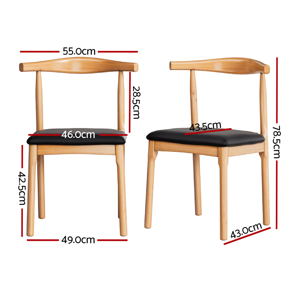 Artiss 2x Dining Chairs Rubber Wood Leather Seat Black-Furniture &gt; Dining &gt; Kitchen &amp; Dining Chairs-PEROZ Accessories