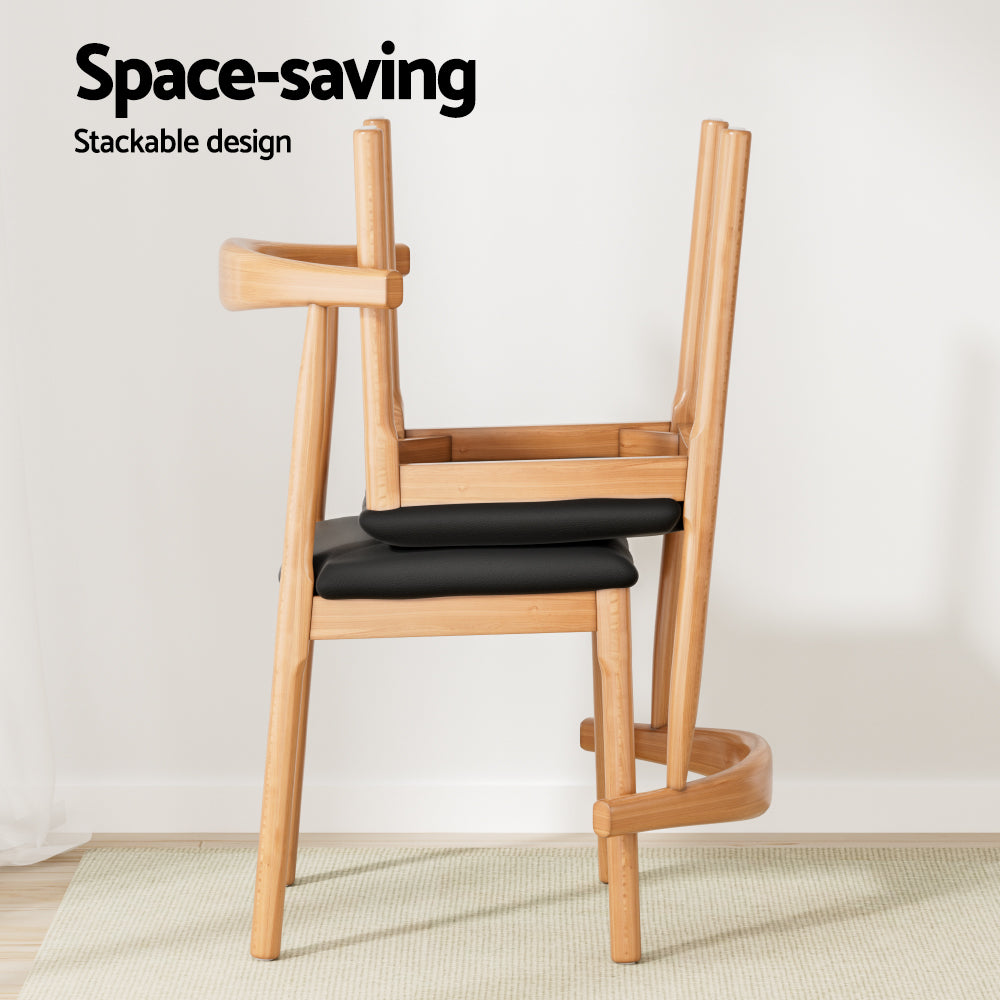 Artiss 2x Dining Chairs Rubber Wood Leather Seat Black-Furniture &gt; Dining &gt; Kitchen &amp; Dining Chairs-PEROZ Accessories