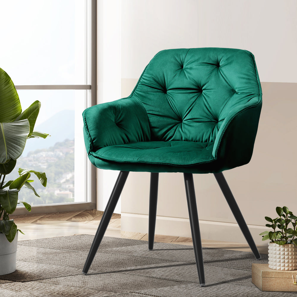 Artiss Dining Chairs Set of 2 Velvet Diamond Tufted Armchair Green-Dining Chairs-PEROZ Accessories
