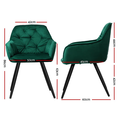 Artiss Dining Chairs Set of 2 Velvet Diamond Tufted Armchair Green-Dining Chairs-PEROZ Accessories