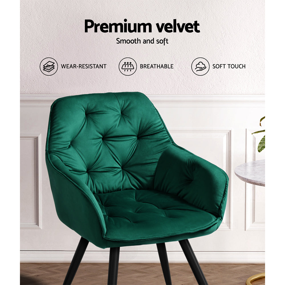 Artiss Dining Chairs Set of 2 Velvet Diamond Tufted Armchair Green-Dining Chairs-PEROZ Accessories
