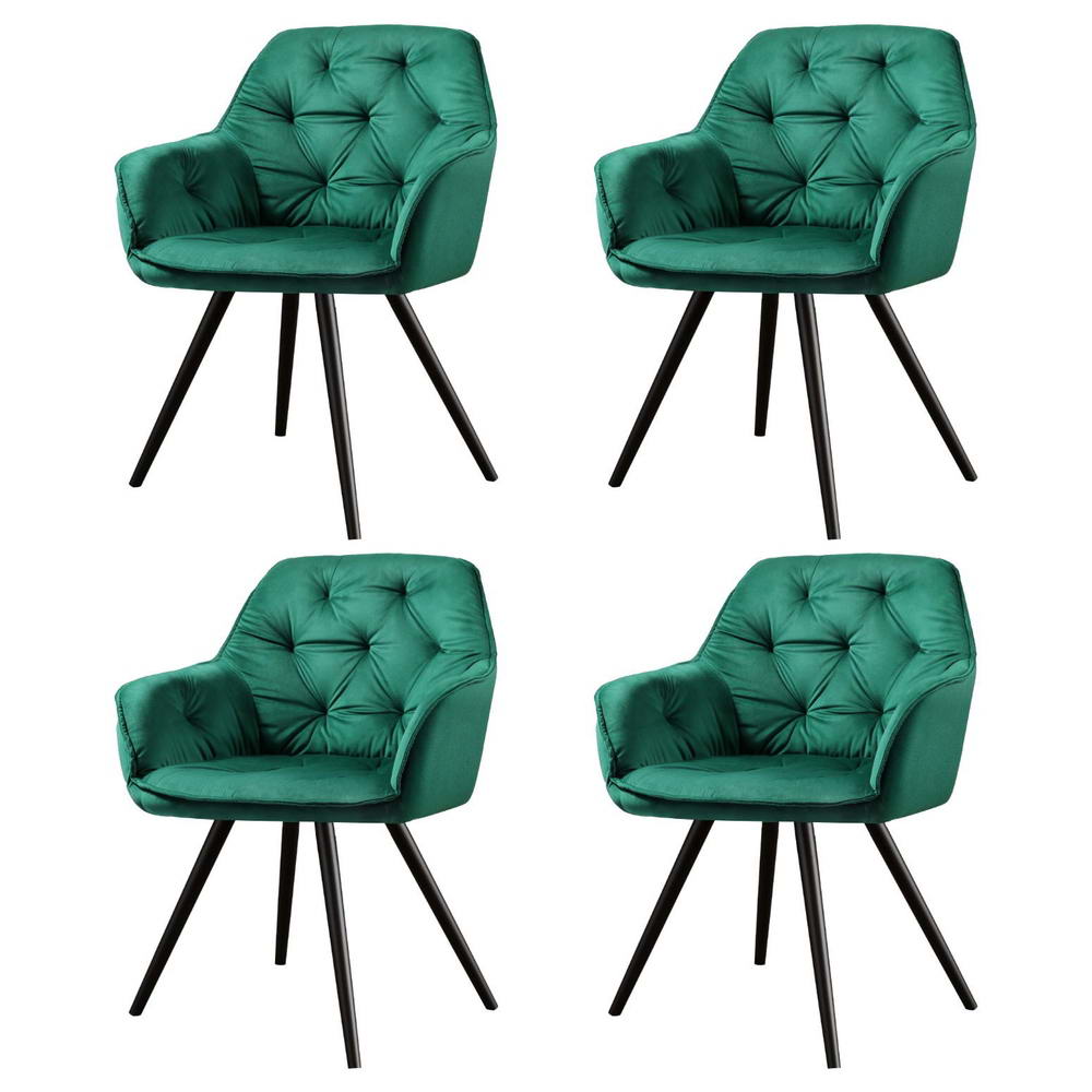 Artiss Dining Chairs Set of 4 Velvet Diamond Tufted Armchair Green-Furniture &gt; Dining &gt; Kitchen &amp; Dining Chairs-PEROZ Accessories