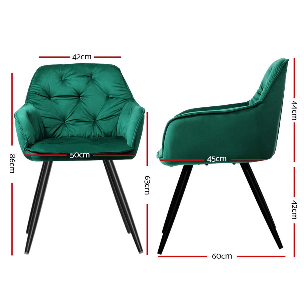 Artiss Dining Chairs Set of 4 Velvet Diamond Tufted Armchair Green-Furniture &gt; Dining &gt; Kitchen &amp; Dining Chairs-PEROZ Accessories