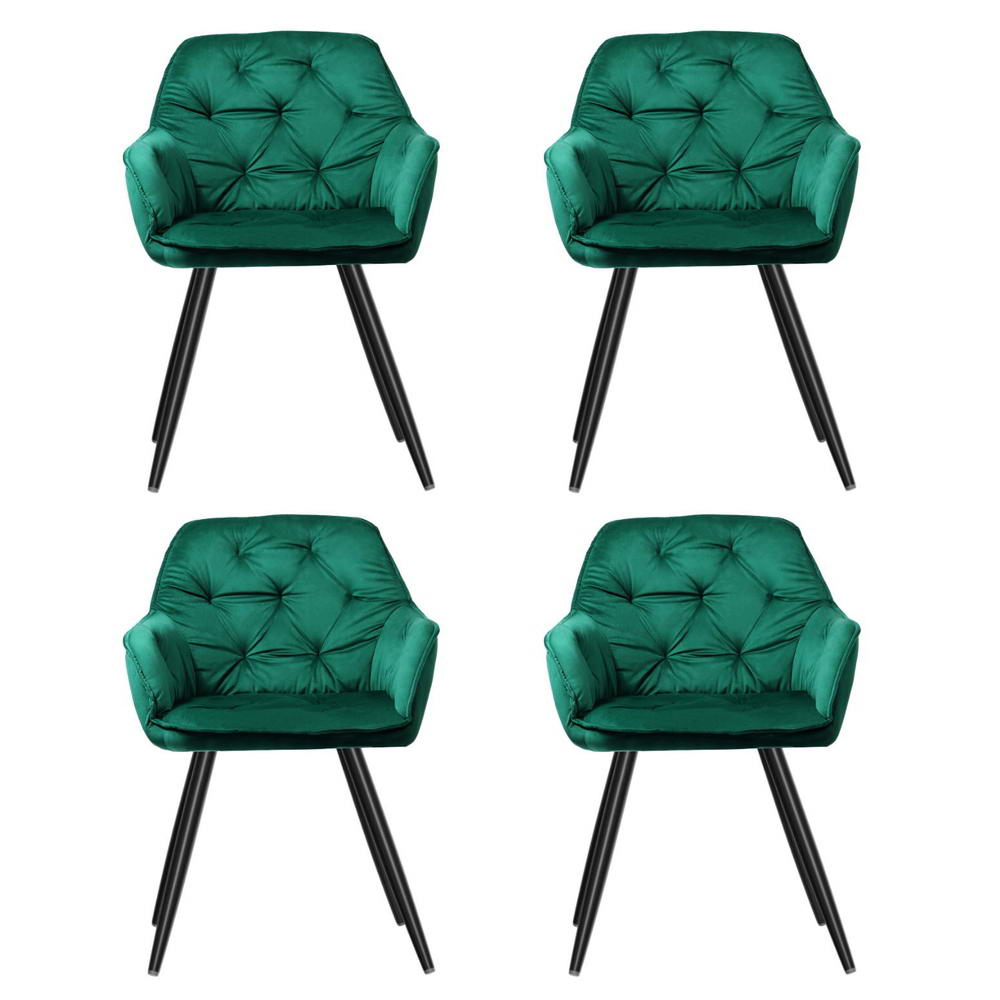 Artiss Dining Chairs Set of 4 Velvet Diamond Tufted Armchair Green-Furniture &gt; Dining &gt; Kitchen &amp; Dining Chairs-PEROZ Accessories