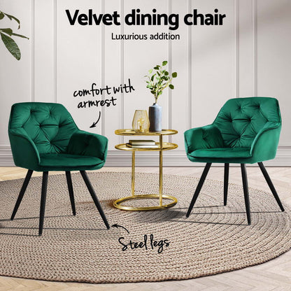 Artiss Dining Chairs Set of 4 Velvet Diamond Tufted Armchair Green-Furniture &gt; Dining &gt; Kitchen &amp; Dining Chairs-PEROZ Accessories