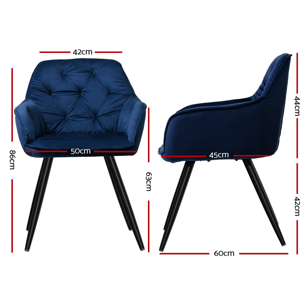Artiss Dining Chairs Set of 2 Velvet Diamond Tufted Armchair Blue-Dining Chairs-PEROZ Accessories