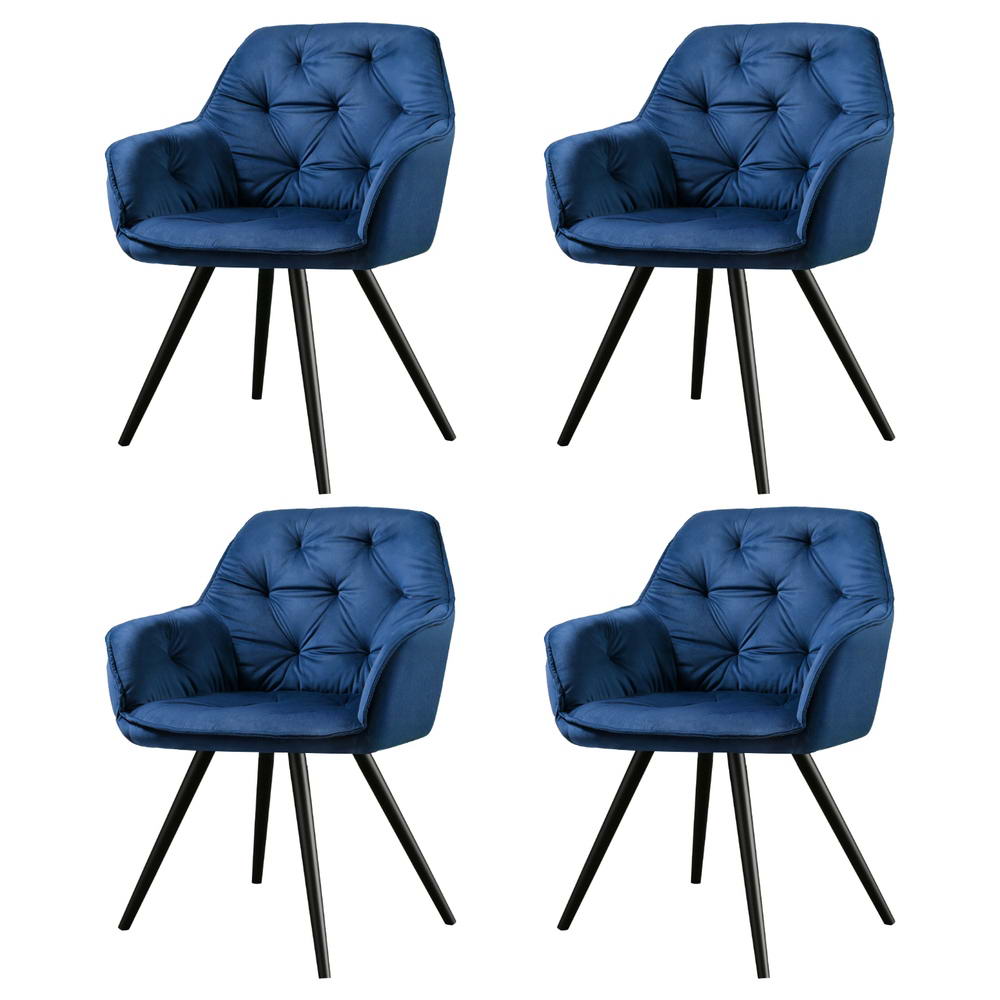 Artiss Dining Chairs Set of 4 Velvet Diamond Tufted Armchair Blue-Furniture &gt; Dining &gt; Kitchen &amp; Dining Chairs-PEROZ Accessories