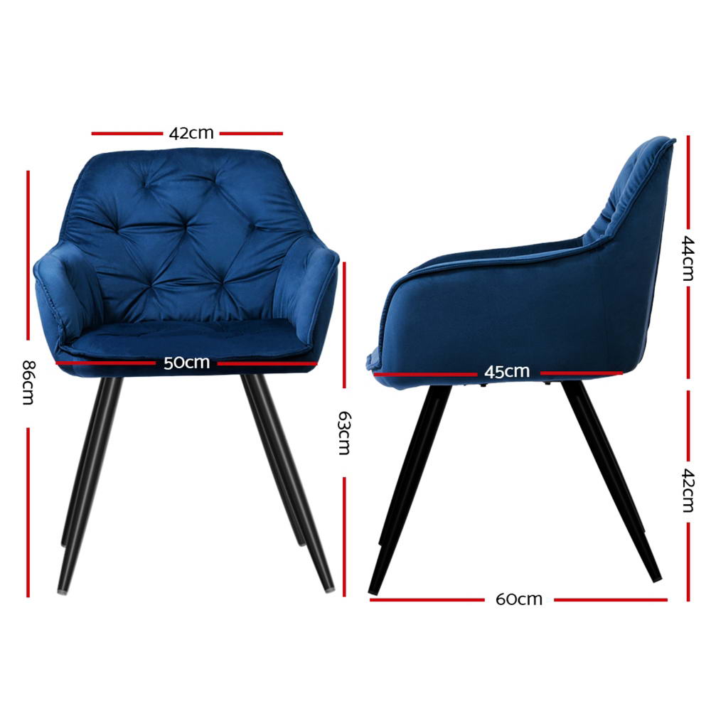 Artiss Dining Chairs Set of 4 Velvet Diamond Tufted Armchair Blue-Furniture &gt; Dining &gt; Kitchen &amp; Dining Chairs-PEROZ Accessories