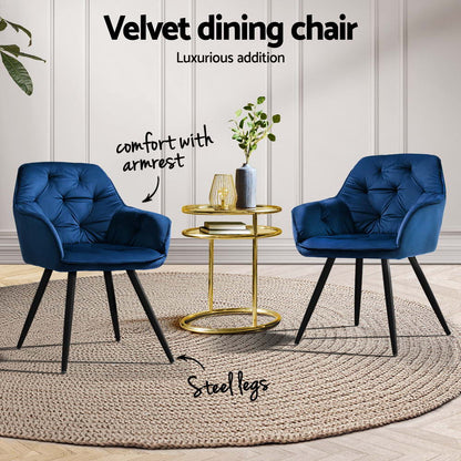 Artiss Dining Chairs Set of 4 Velvet Diamond Tufted Armchair Blue-Furniture &gt; Dining &gt; Kitchen &amp; Dining Chairs-PEROZ Accessories