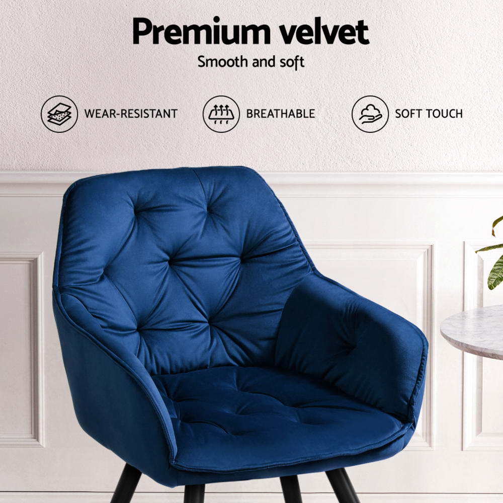 Artiss Dining Chairs Set of 4 Velvet Diamond Tufted Armchair Blue-Furniture &gt; Dining &gt; Kitchen &amp; Dining Chairs-PEROZ Accessories