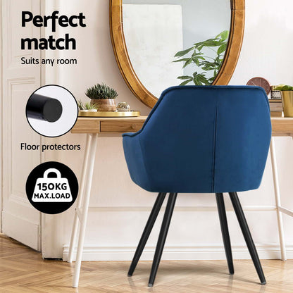 Artiss Dining Chairs Set of 4 Velvet Diamond Tufted Armchair Blue-Furniture &gt; Dining &gt; Kitchen &amp; Dining Chairs-PEROZ Accessories
