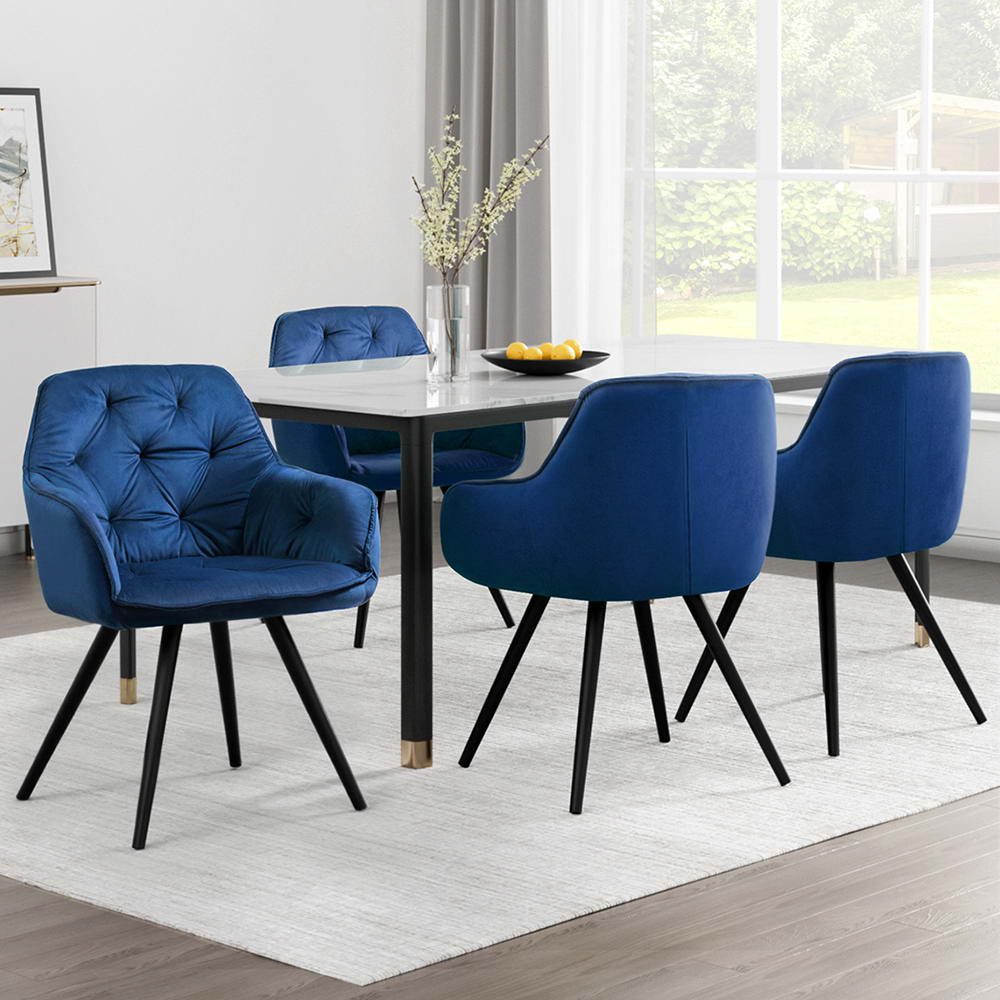 Artiss Dining Chairs Set of 4 Velvet Diamond Tufted Armchair Blue-Furniture &gt; Dining &gt; Kitchen &amp; Dining Chairs-PEROZ Accessories