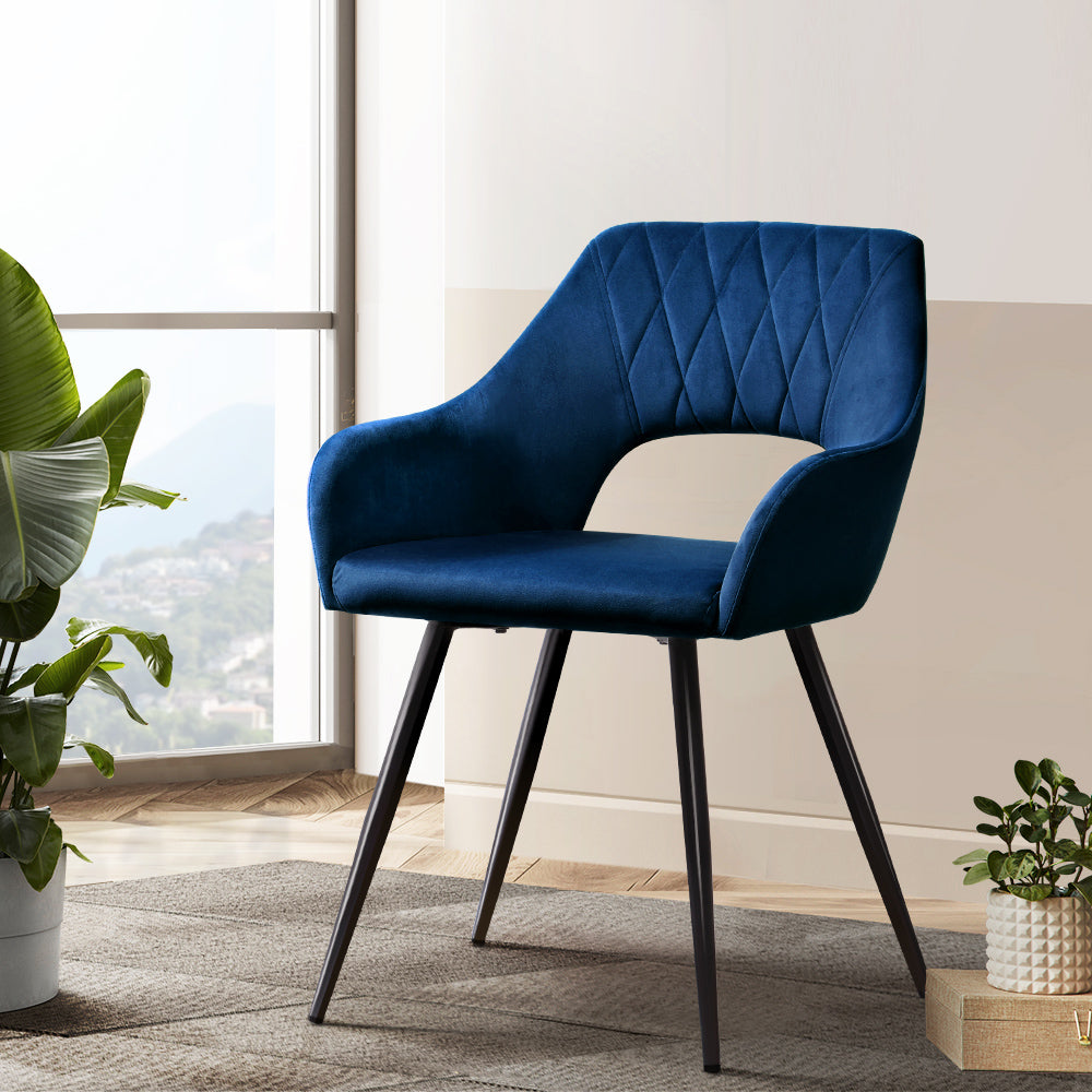 Artiss Dining Chairs Set of 2 Velvet Hollow Armchair Blue-Dining Chairs-PEROZ Accessories