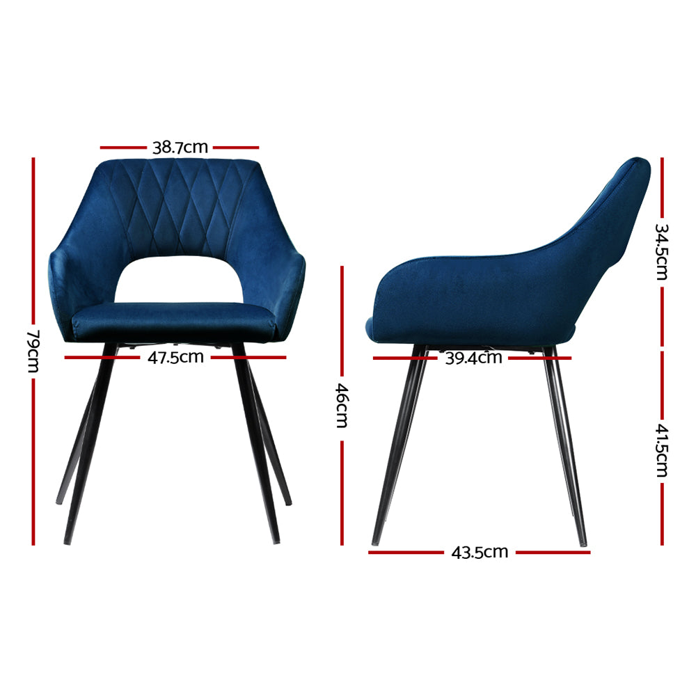 Artiss Dining Chairs Set of 2 Velvet Hollow Armchair Blue-Dining Chairs-PEROZ Accessories