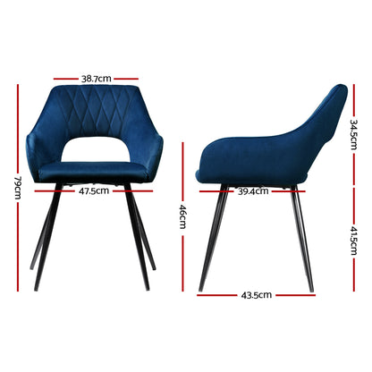 Artiss Dining Chairs Set of 2 Velvet Hollow Armchair Blue-Dining Chairs-PEROZ Accessories