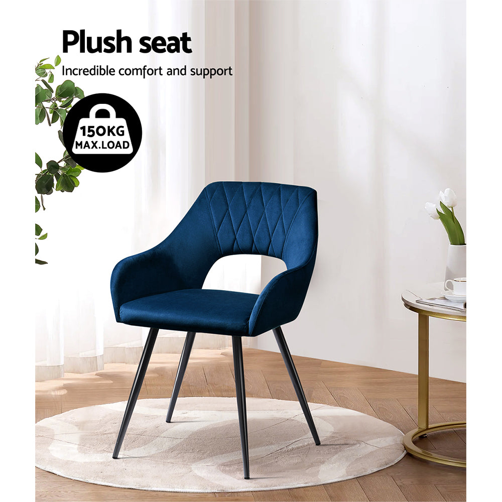 Artiss Dining Chairs Set of 2 Velvet Hollow Armchair Blue-Dining Chairs-PEROZ Accessories