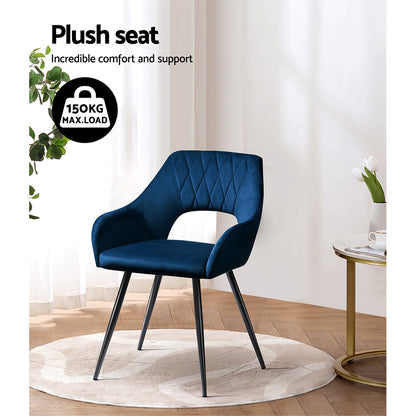 Artiss Dining Chairs Set of 2 Velvet Hollow Armchair Blue-Dining Chairs-PEROZ Accessories