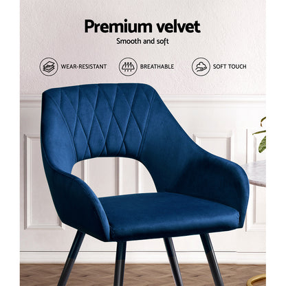 Artiss Dining Chairs Set of 2 Velvet Hollow Armchair Blue-Dining Chairs-PEROZ Accessories