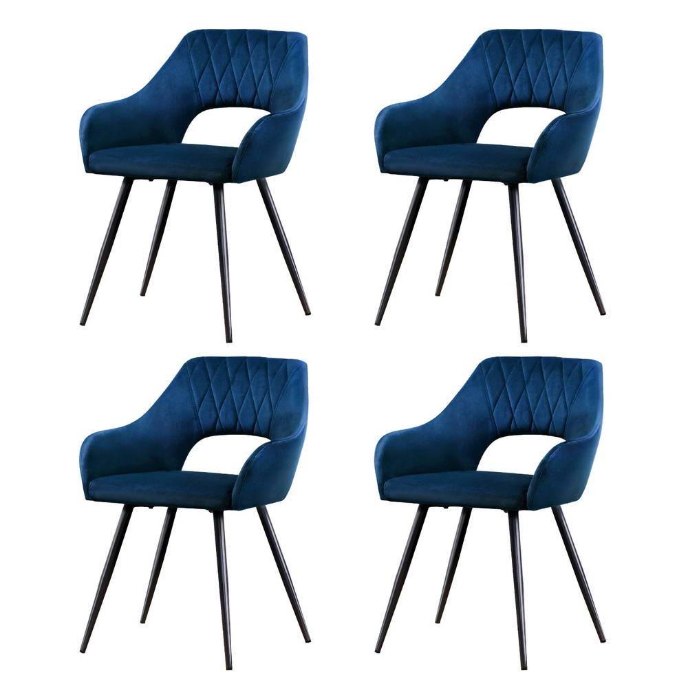 Artiss Dining Chairs Set of 4 Velvet Hollow Armchair Blue-Furniture &gt; Dining &gt; Kitchen &amp; Dining Chairs-PEROZ Accessories