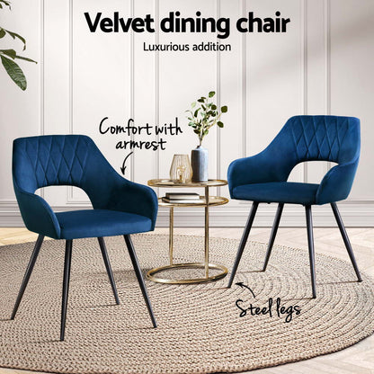 Artiss Dining Chairs Set of 4 Velvet Hollow Armchair Blue-Furniture &gt; Dining &gt; Kitchen &amp; Dining Chairs-PEROZ Accessories