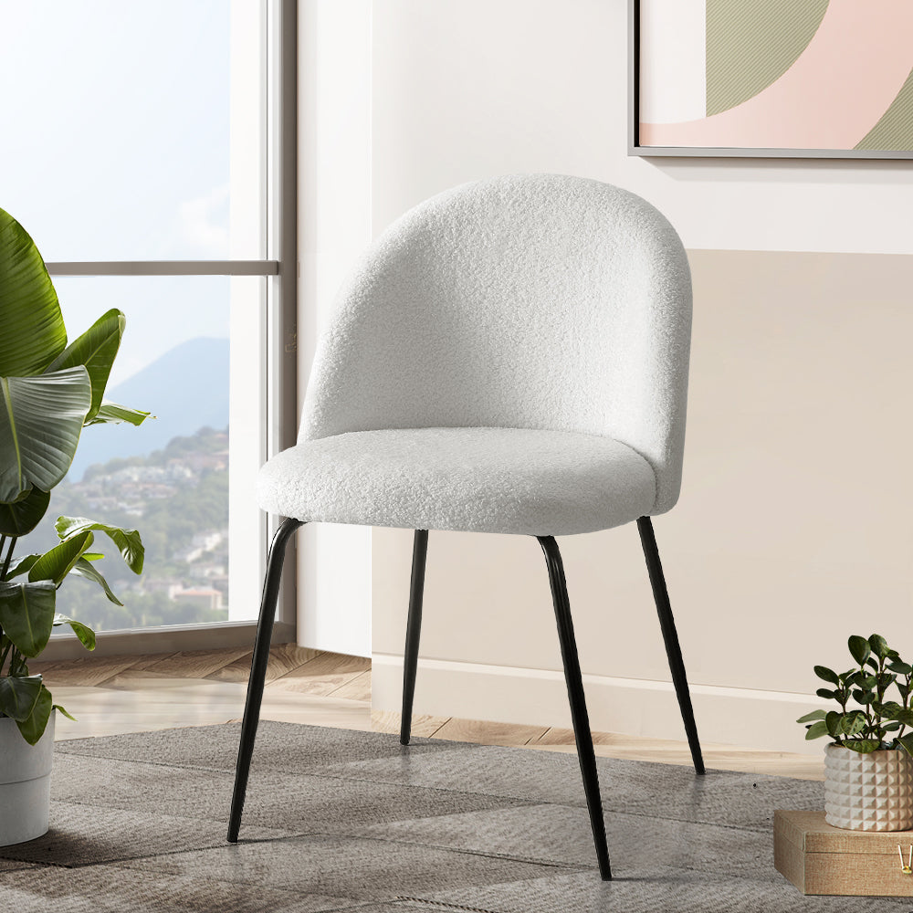 Artiss Dining Chairs Set of 2 Sherpa Boucle White-Armchairs-PEROZ Accessories