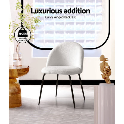 Artiss Dining Chairs Set of 2 Sherpa Boucle White-Armchairs-PEROZ Accessories