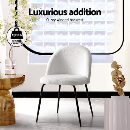 Artiss Dining Chairs Set of 4 Sherpa Boucle White-Furniture &gt; Dining &gt; Kitchen &amp; Dining Chairs-PEROZ Accessories