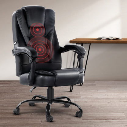 Artiss 2 Point Massage Office Chair PU Leather Black-Furniture &gt; Office-PEROZ Accessories