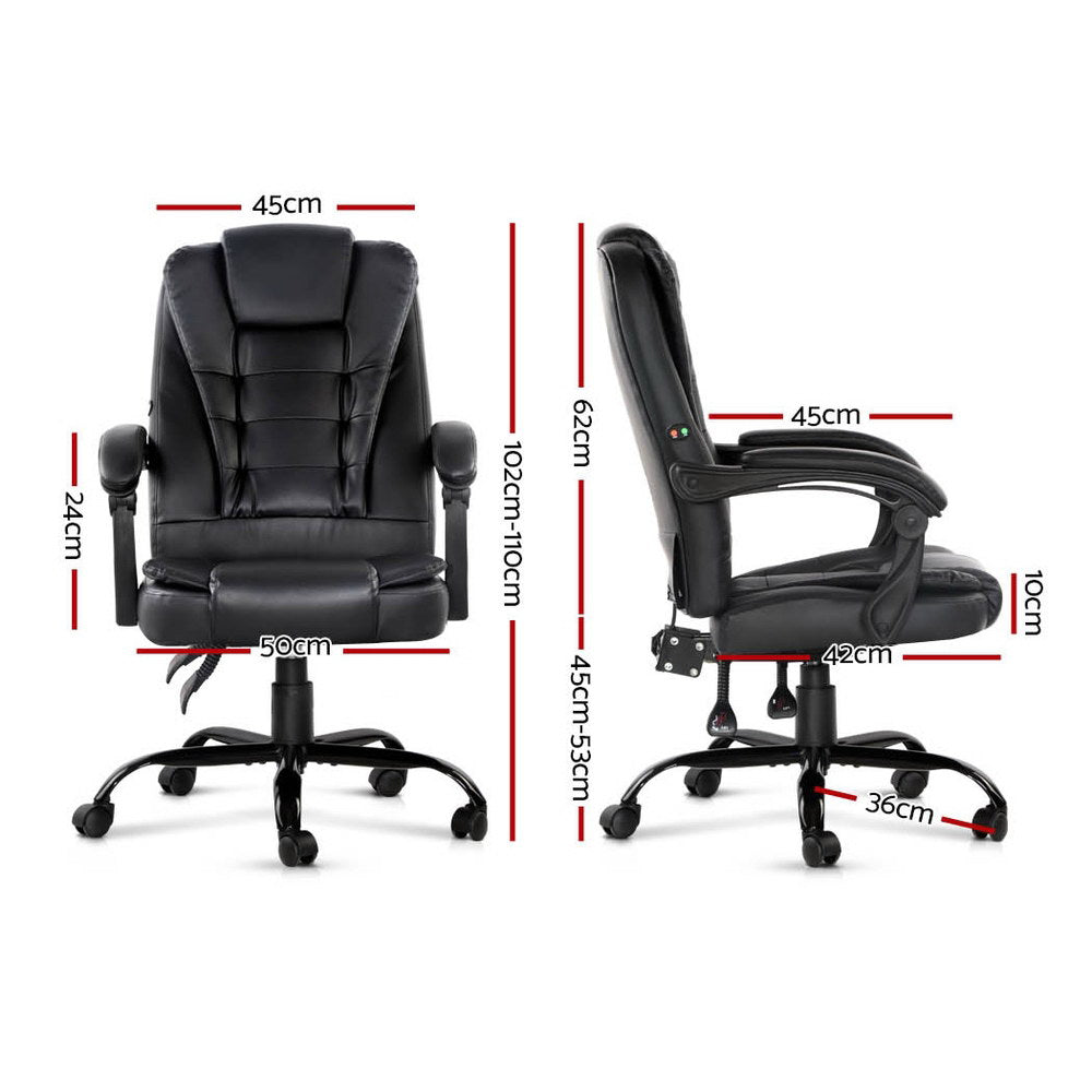 Artiss 2 Point Massage Office Chair PU Leather Black-Furniture &gt; Office-PEROZ Accessories