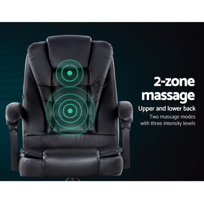 Artiss 2 Point Massage Office Chair PU Leather Black-Furniture &gt; Office-PEROZ Accessories