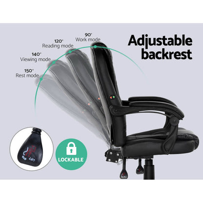 Artiss 2 Point Massage Office Chair PU Leather Black-Furniture &gt; Office-PEROZ Accessories