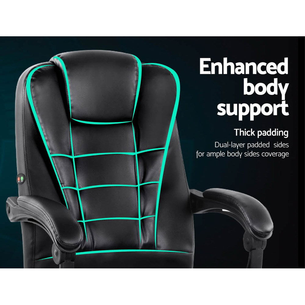 Artiss 2 Point Massage Office Chair PU Leather Black-Furniture &gt; Office-PEROZ Accessories