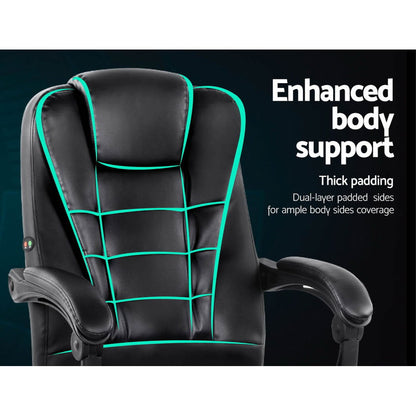 Artiss 2 Point Massage Office Chair PU Leather Black-Furniture &gt; Office-PEROZ Accessories