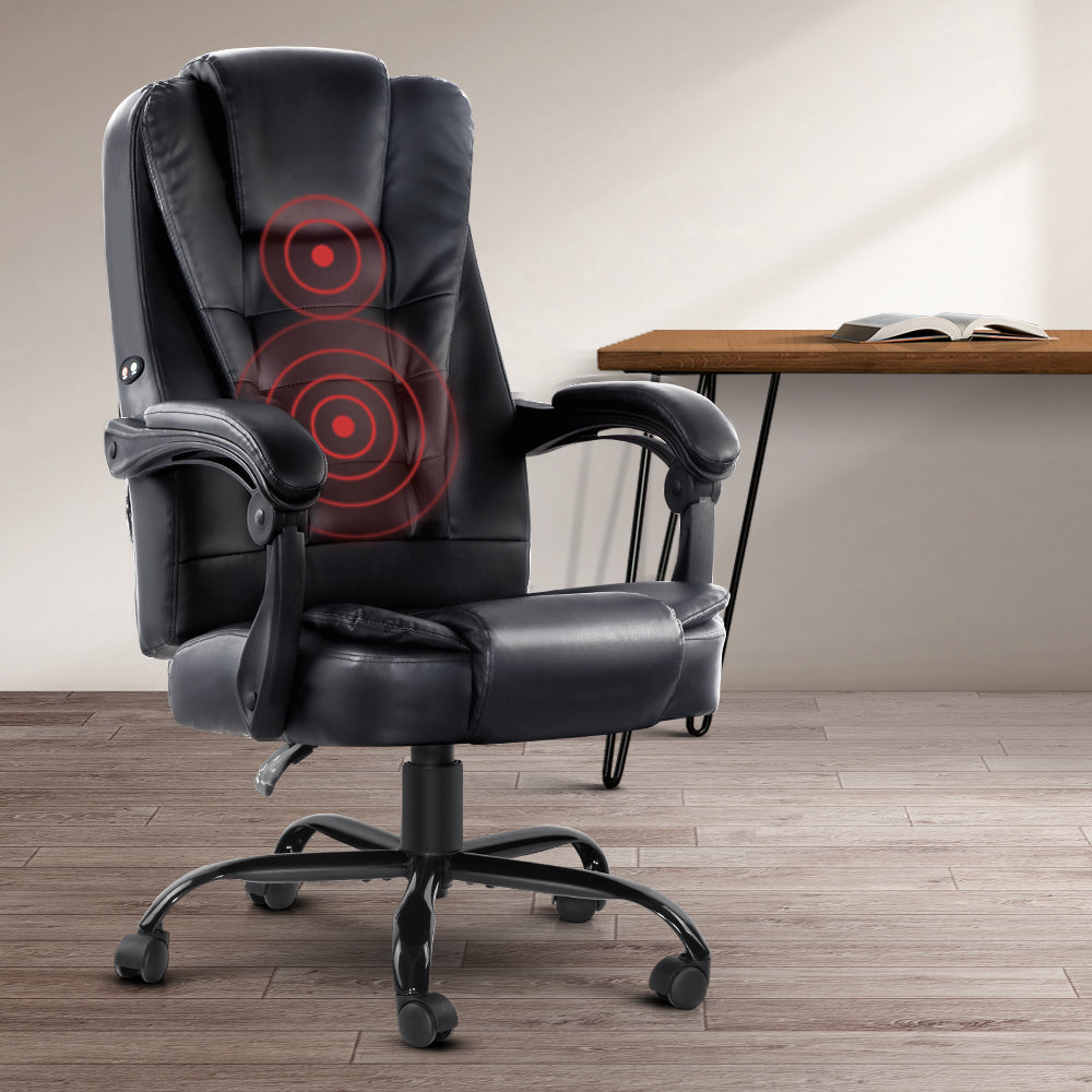 Artiss 2 Point Massage Office Chair PU Leather Black-Furniture &gt; Office-PEROZ Accessories