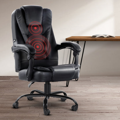 Artiss 2 Point Massage Office Chair PU Leather Black-Furniture &gt; Office-PEROZ Accessories