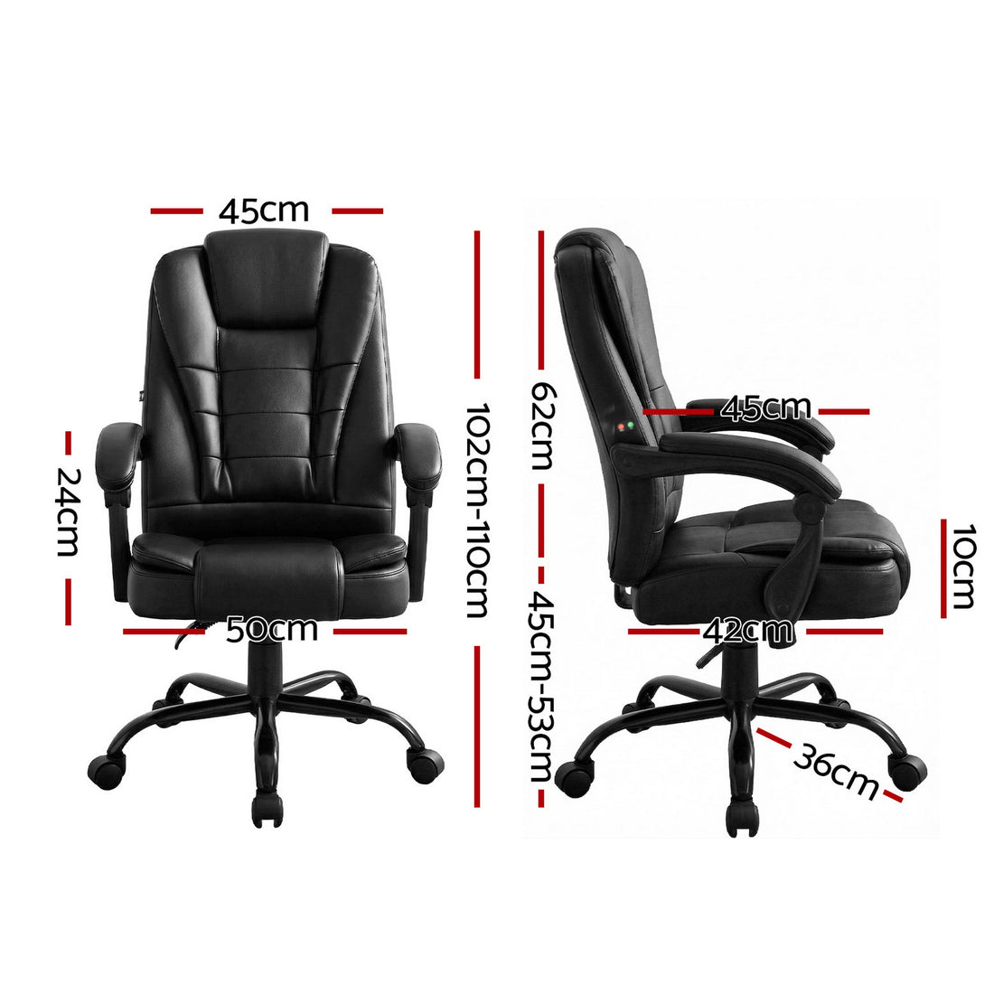 Artiss Massage Office Chair Executive Computer Gaming Chairs Black PU Leather-Furniture > Office-PEROZ Accessories